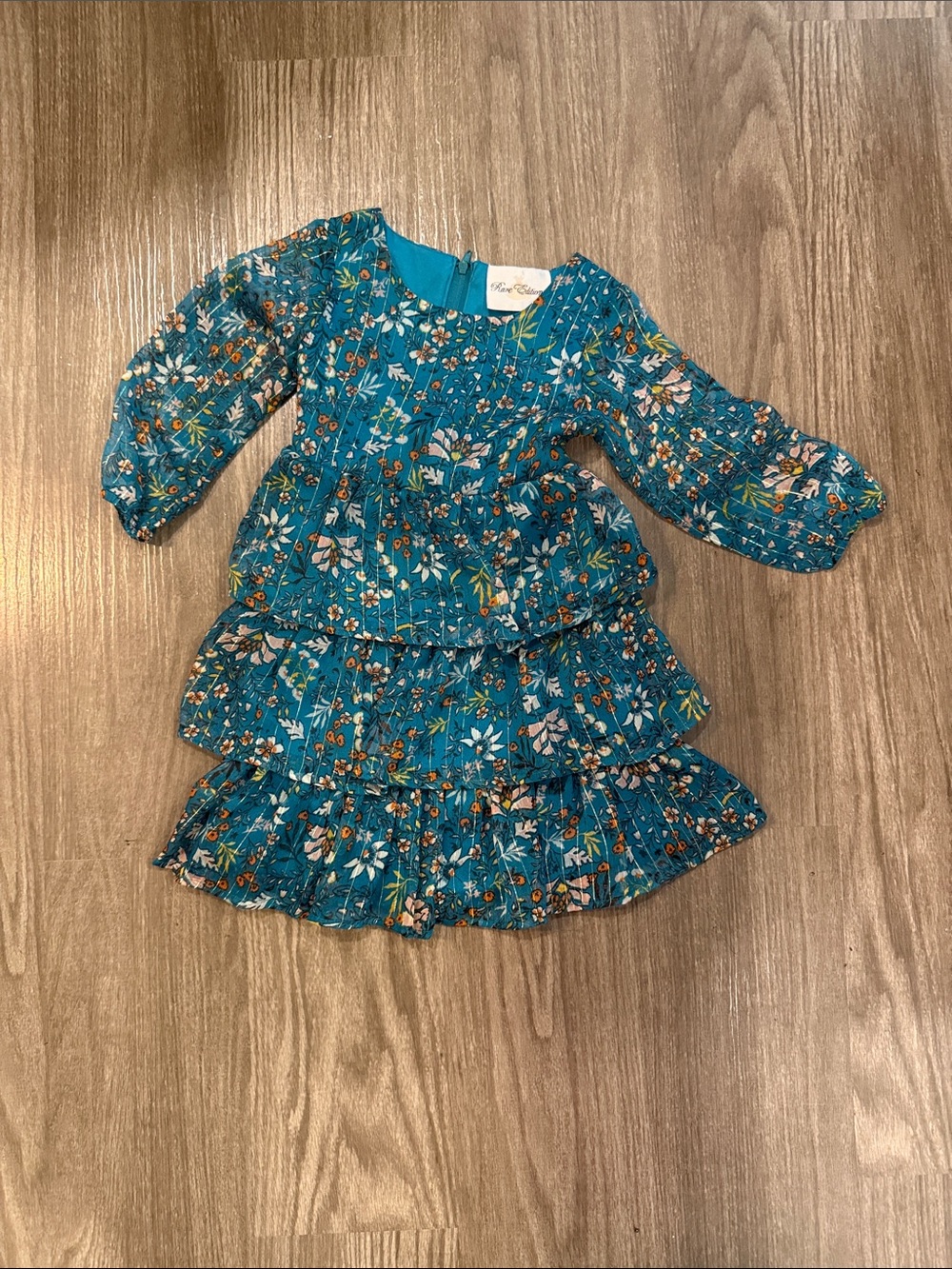 Rare Editions Teal Floral Tiered Ruffle Dress